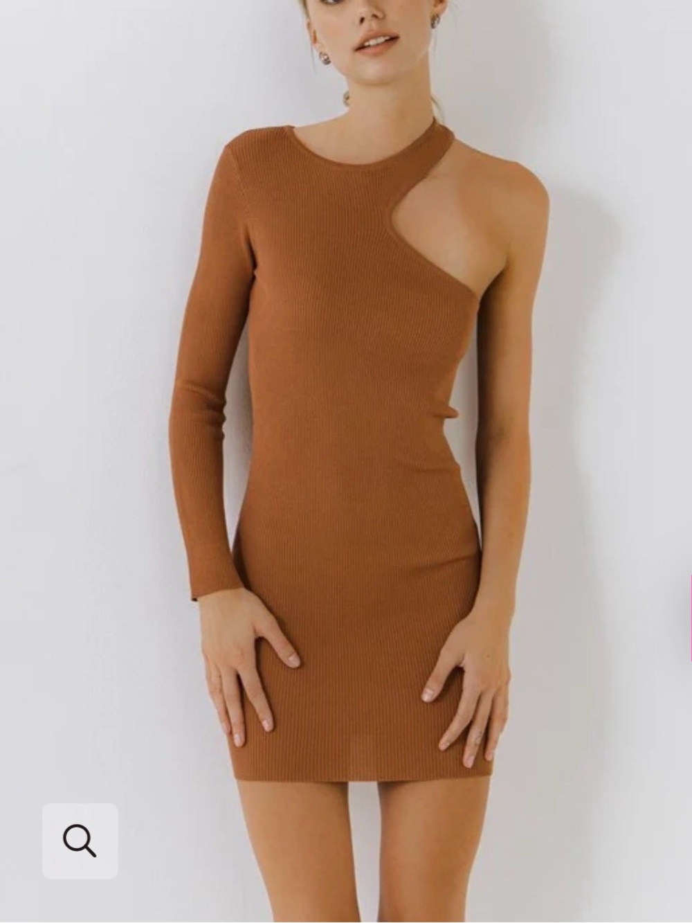 NWT Endless Rose Cutout One Shoulder Minidress in Tan, Large